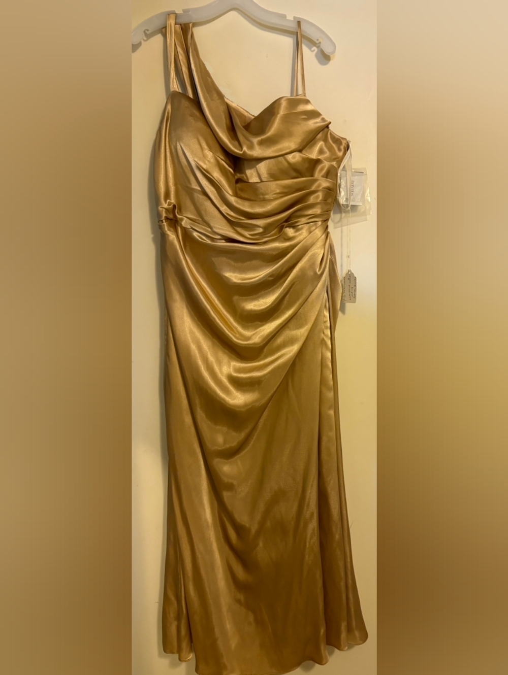 David's Bridal Draped Satin Maxi Skirt in Taupe